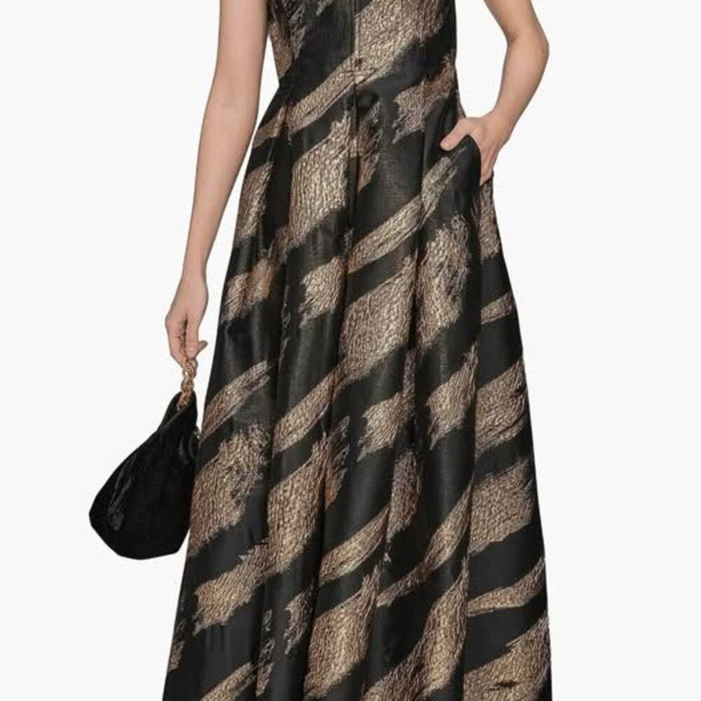 Donna Karan Abstract Metallic Brocade Strapless Gown